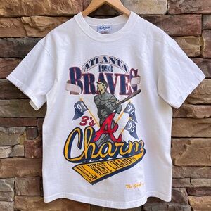 Vintage 90s Atlanta Braves Baseball Tee Size Medium Shirt Vtg NL West Champs